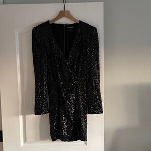 Express Elegant Black Sequin Long Sleeve Dress